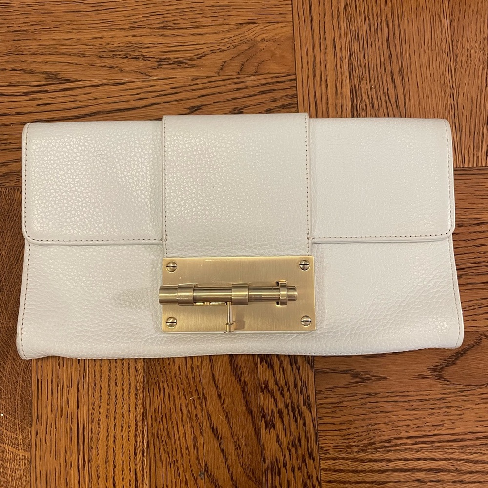 White Leather Clutch with Gold Hardware